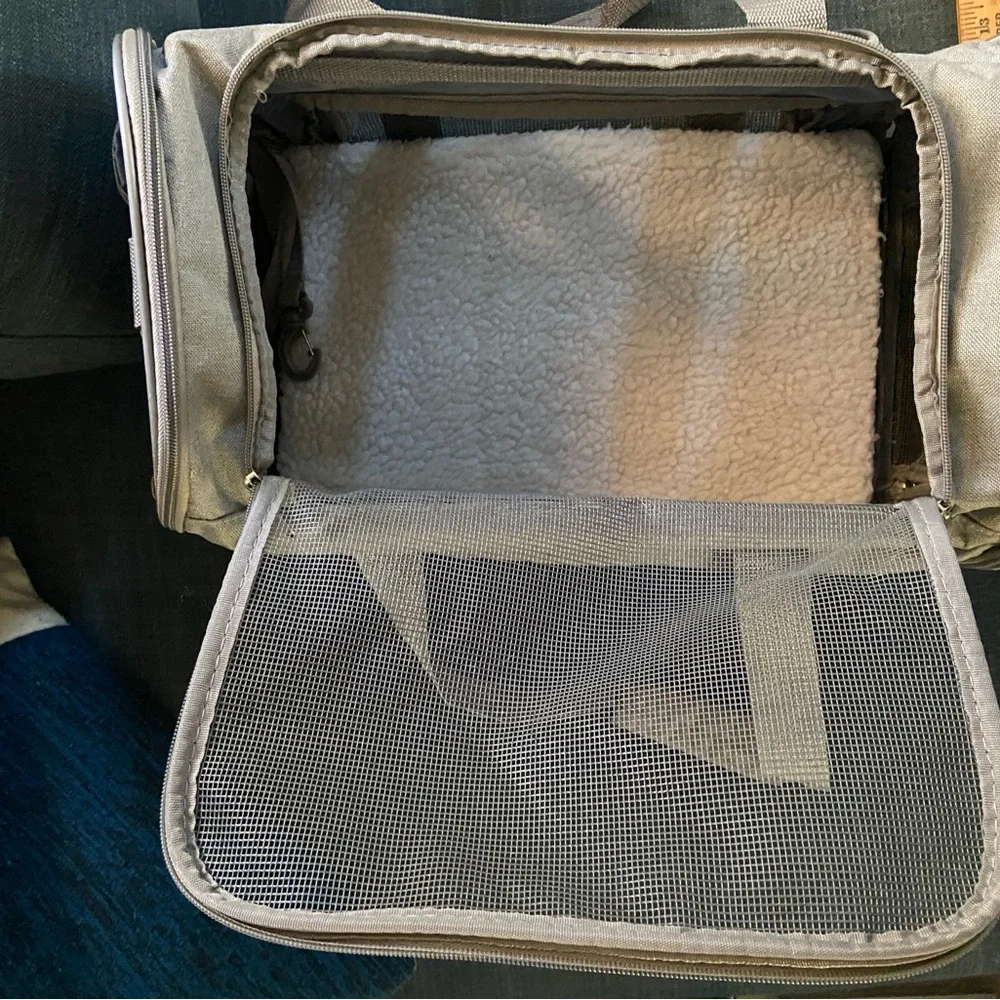 Gray Pet Carrier with Mesh Panels